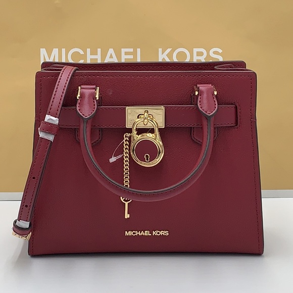 Michael Kors Hamilton Small Satchel Shoulder Crossbody Bag DARK CHERRY COLOR - Picture 2 of 16